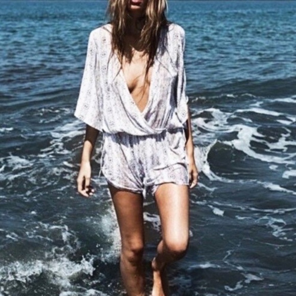 Faithfull the Brand Fox Surplice Playsuit in Oasis Print